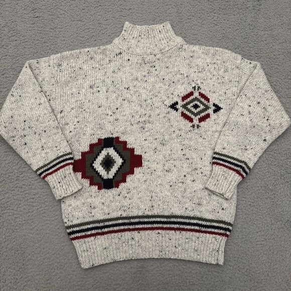 Sweaters - Vintage Memphis Blues Wool Blend‎ Sweater Women's Medium Off White Geometric